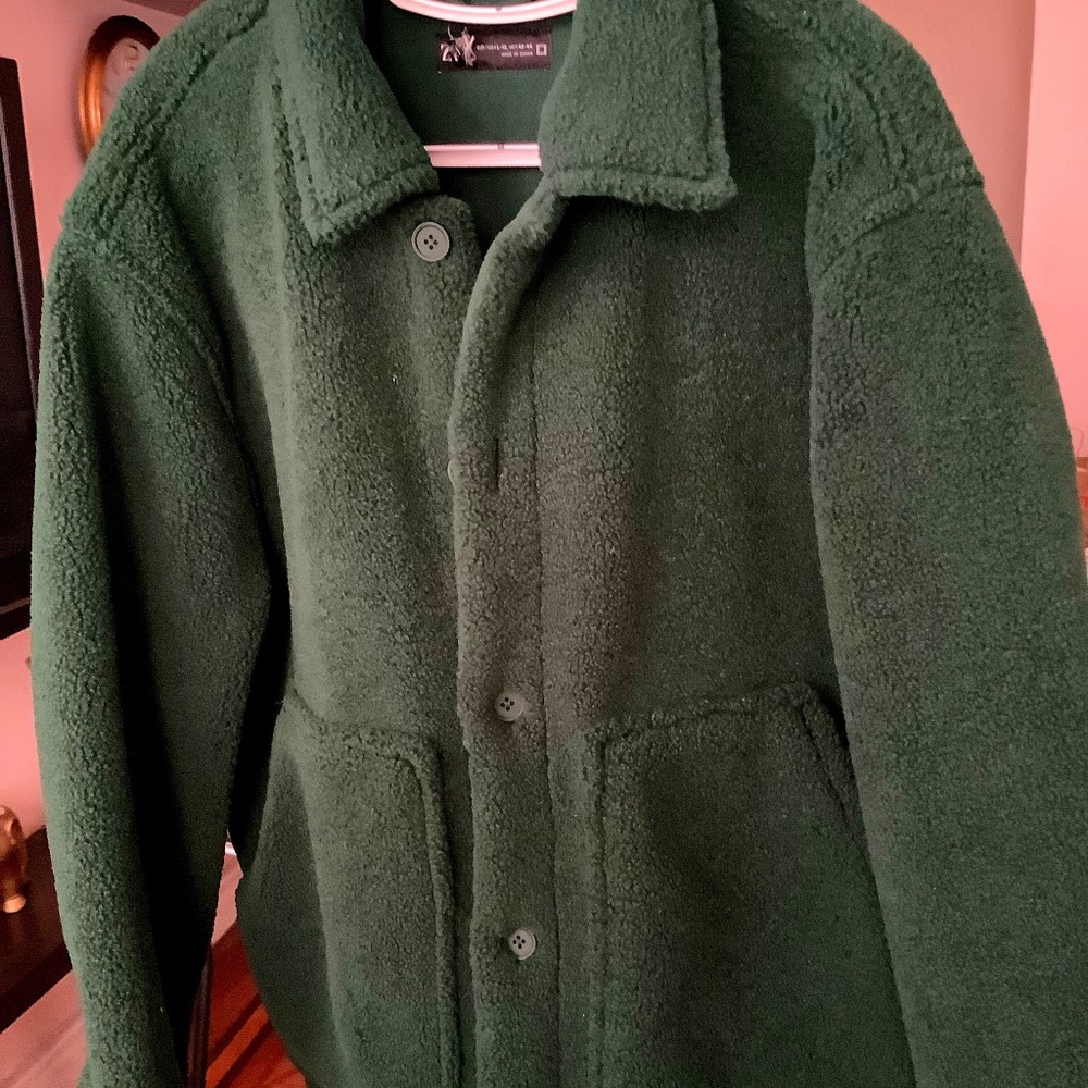 ZARA dnwr Men's Heavyweight Fleece Overshirt Jacket  L-XL Pockets  Dark Green